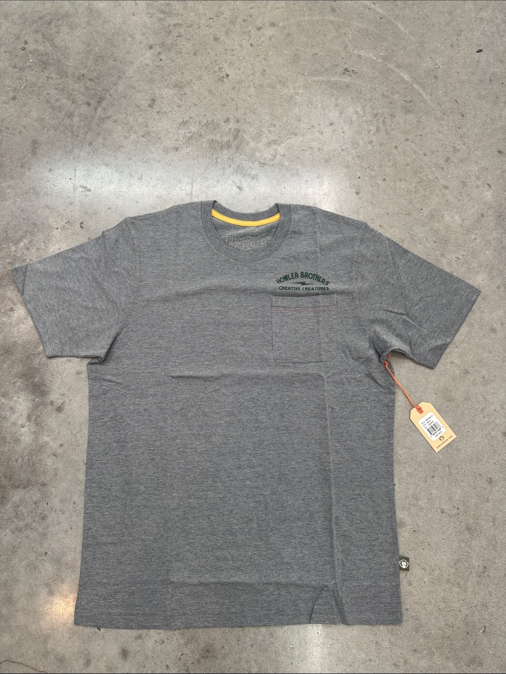 Howler Brothers Creative Creatures Trout Pocket Tee — Heather Grey, Size M, NWT